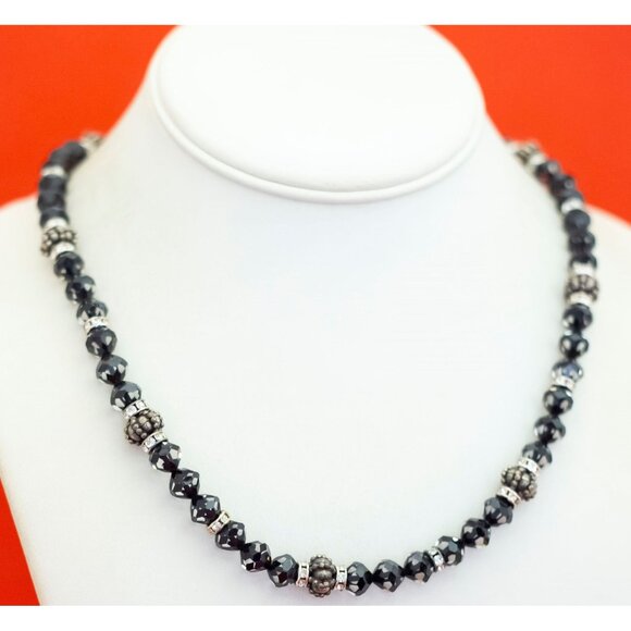 18 inch, Vintage Purple Abstract Beads Silver Tone Beaded Necklace - F45 - Picture 2 of 3